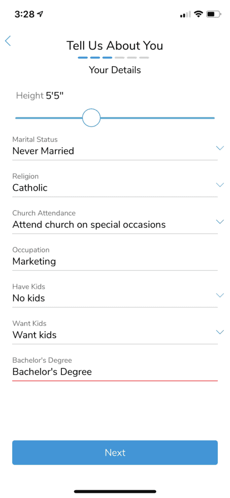 Christian Mingle about you page