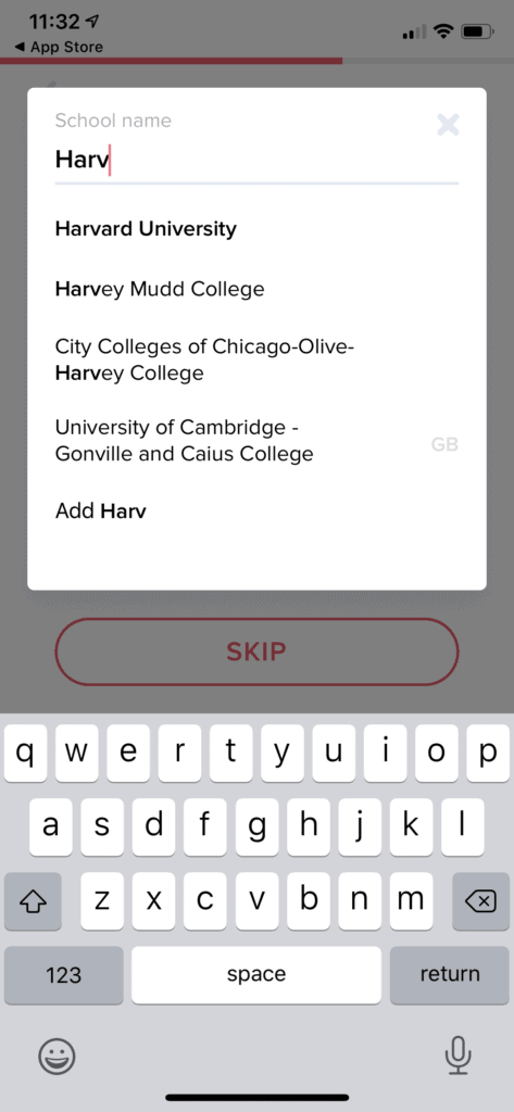 adding college to tinder