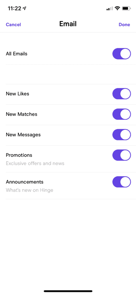 Change email notifications on Hinge