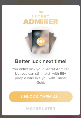 tinder admirer secret card