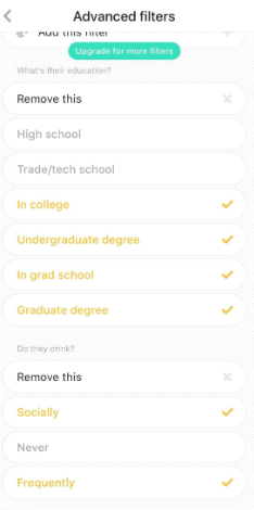 Advanced Filters in Bumble