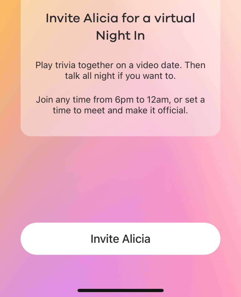 Virtual night in on Bumble