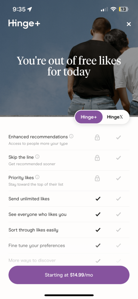 Out of likes on Hinge